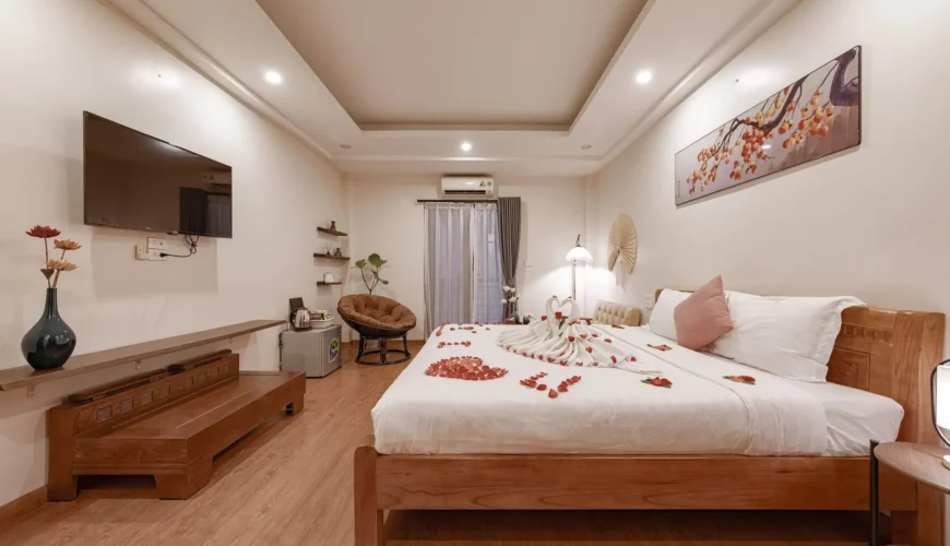 Phòng ngủ khách sạn Dodo Home rộng rãi với nội thất sang trọng tại Hà Nội